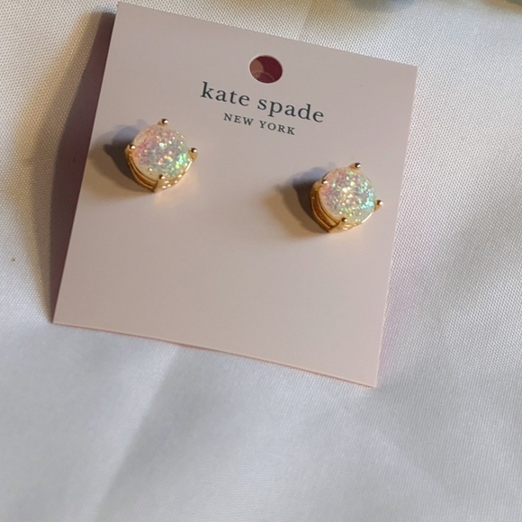 kate spade Jewelry - Kate Spade New York Opal Glitter Earrings Ivory, Flash Pink, 4 Prongs Gold NWT